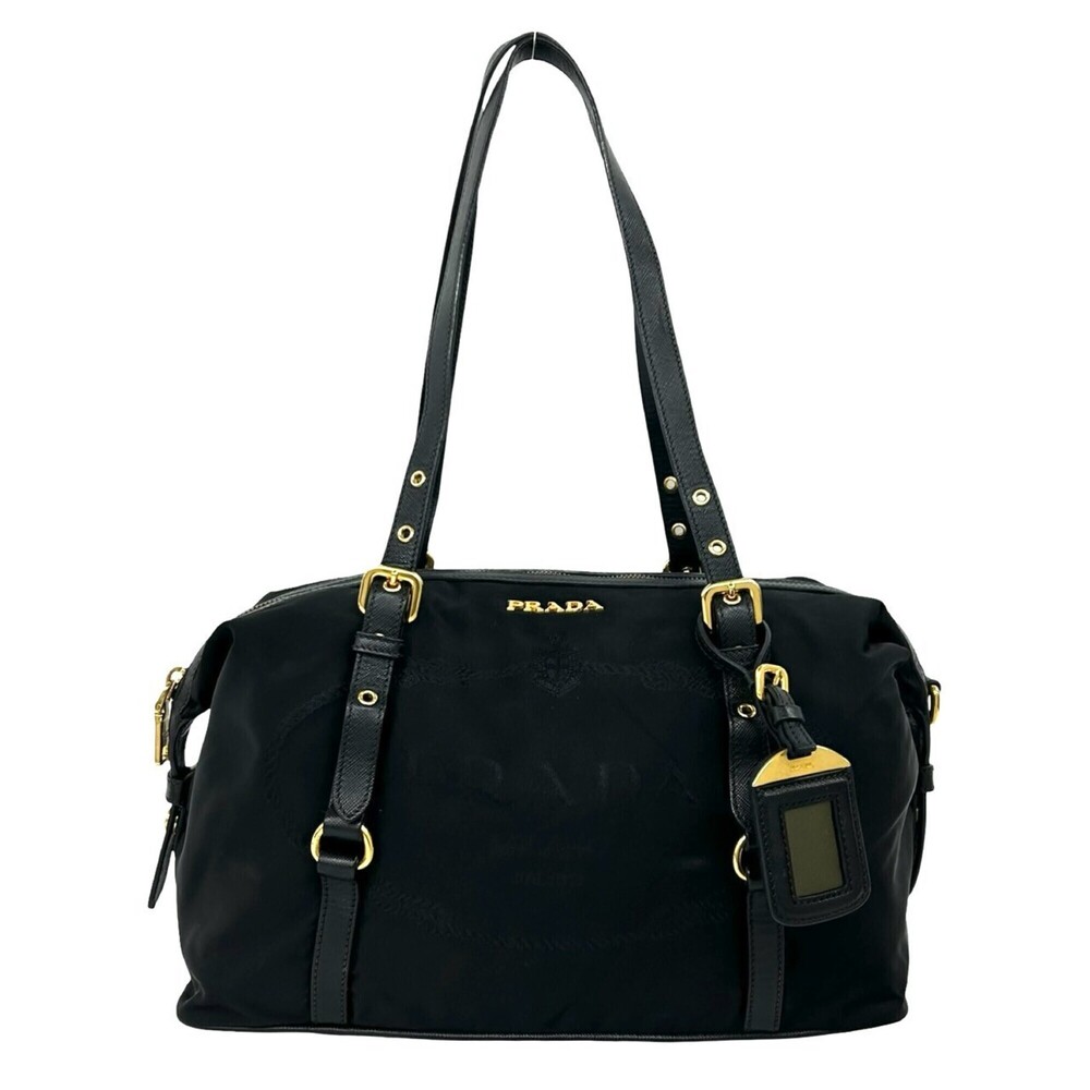 PRADA Prada Logo Hardware Tessuto Pocono Nylon Saffiano Leather Genuine Tote ...